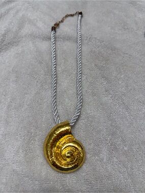 Gold Nautilus Pendant Necklace on Twisted Silver Rope